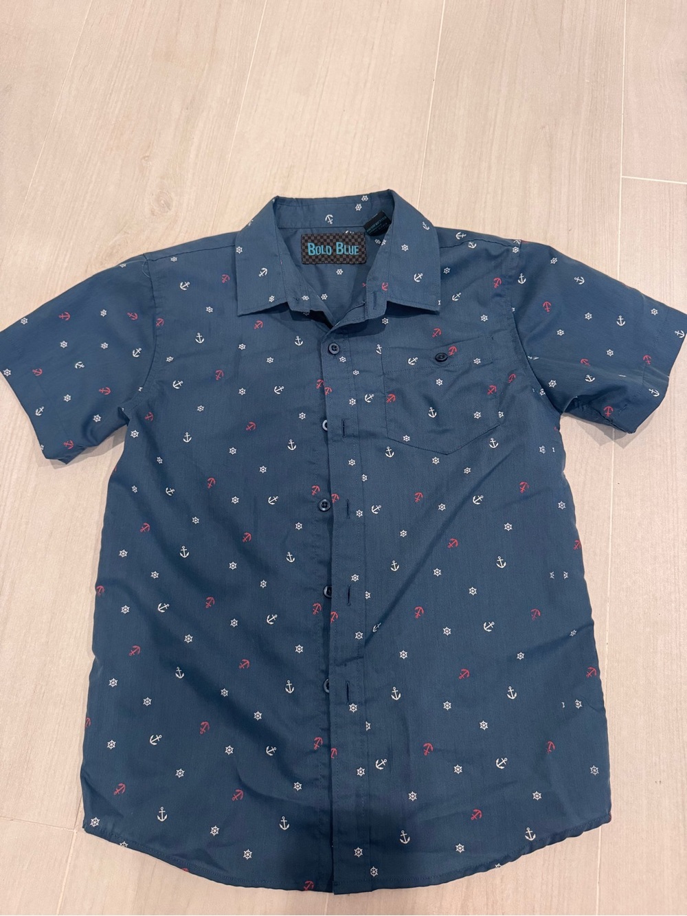 Men's Navy Anchor Print Short Sleeve Shirt